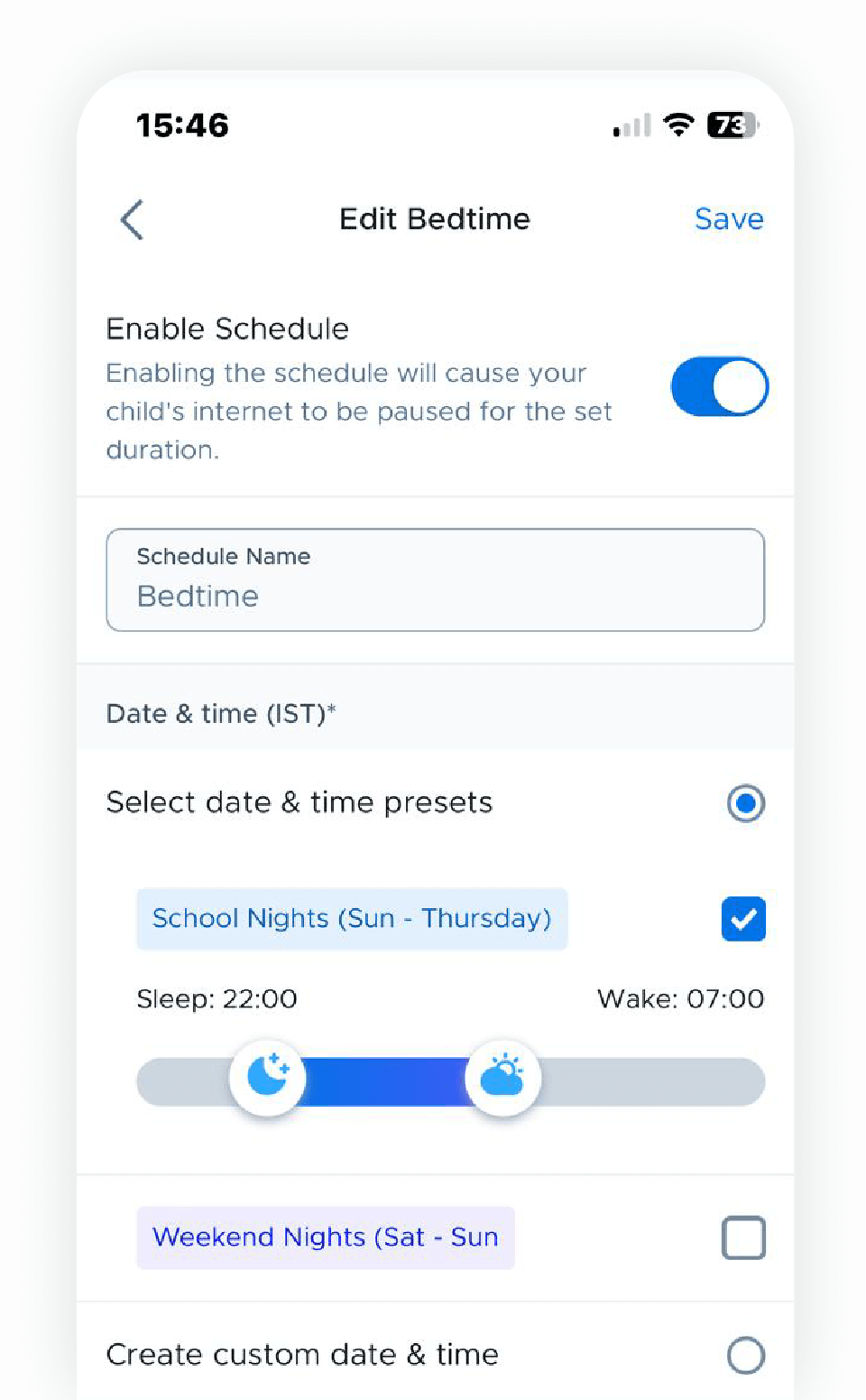 Set offline schedules