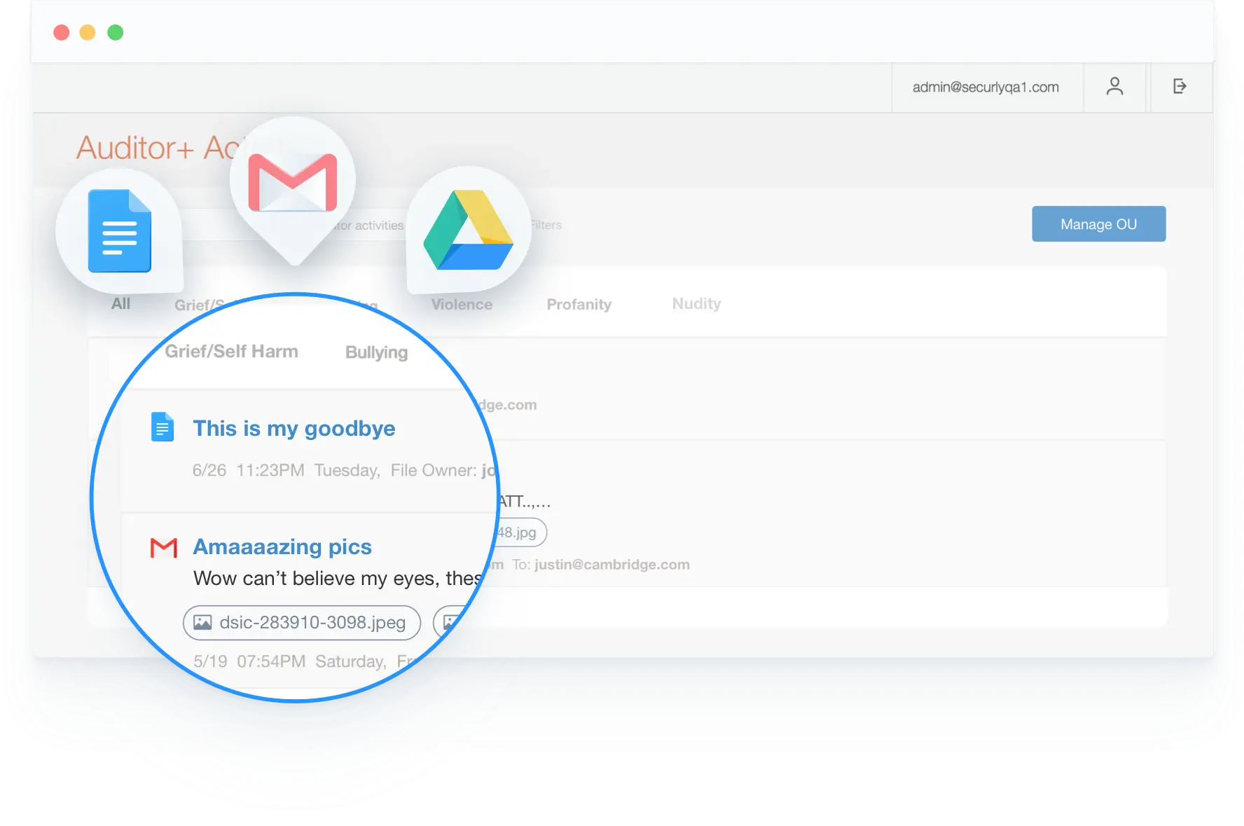 Screenshot of flagged activities of a student