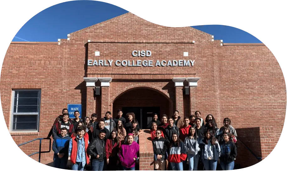 Students gathered outside the CISD Early College Academy building