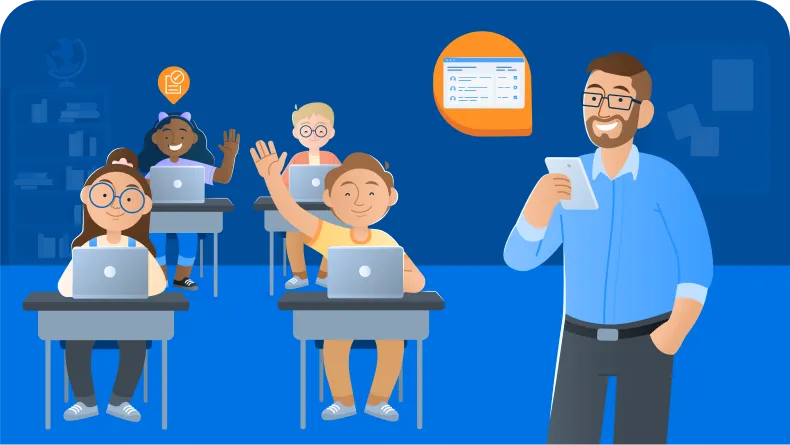 Illustration of a digital hall pass reducing classroom distractions