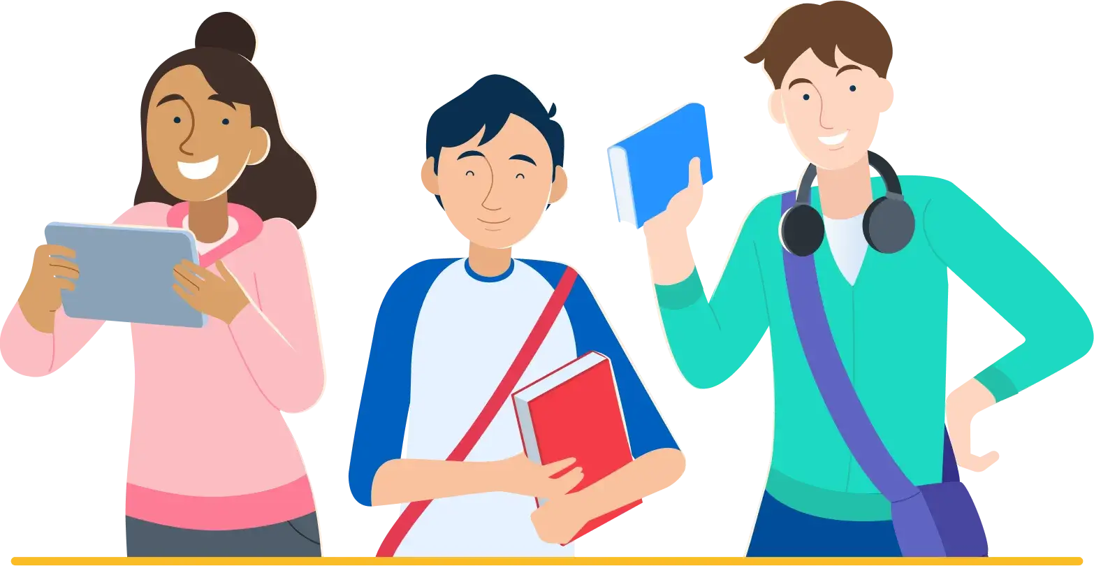 Group of college students smiling and working together