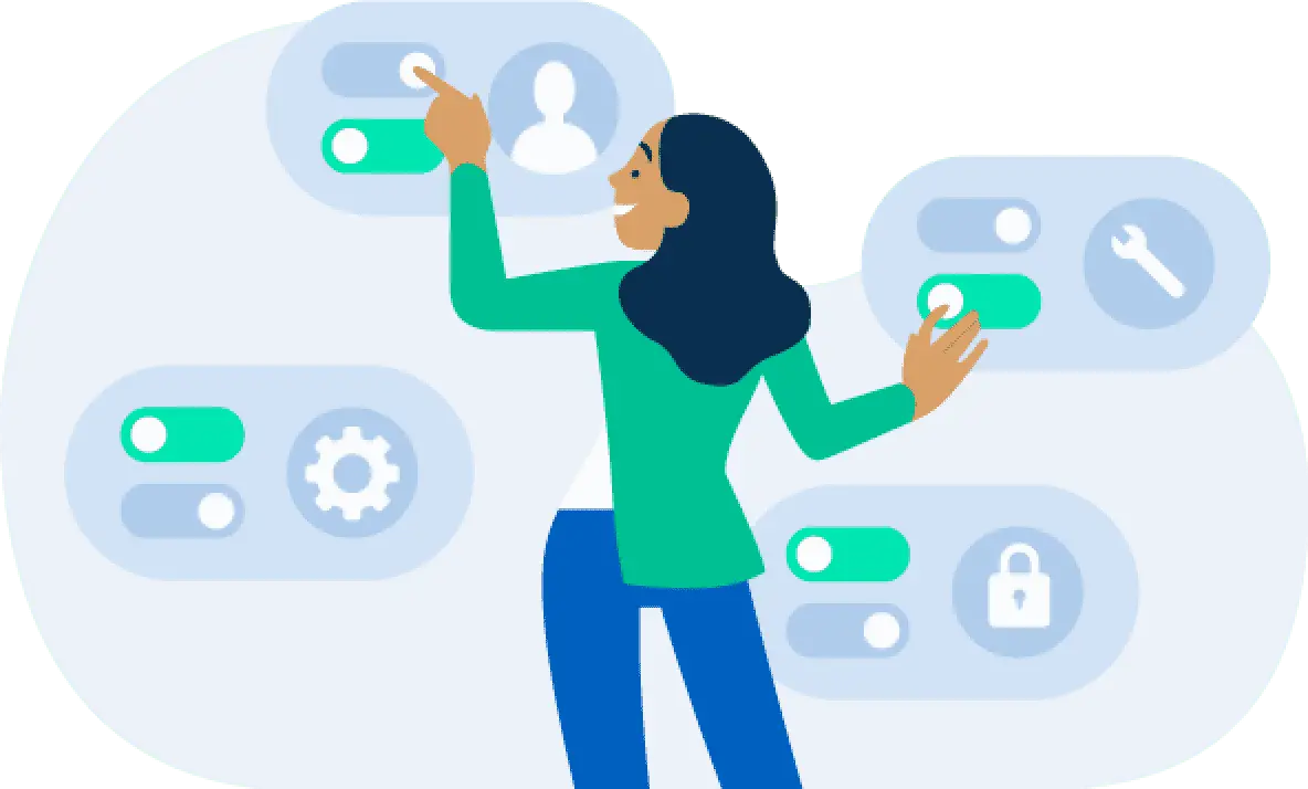 Illustration of a teacher toggling various button for different kinds of software settings