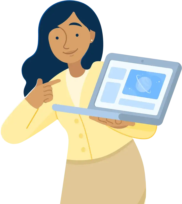 Woman sitting with a laptop, smiling and working