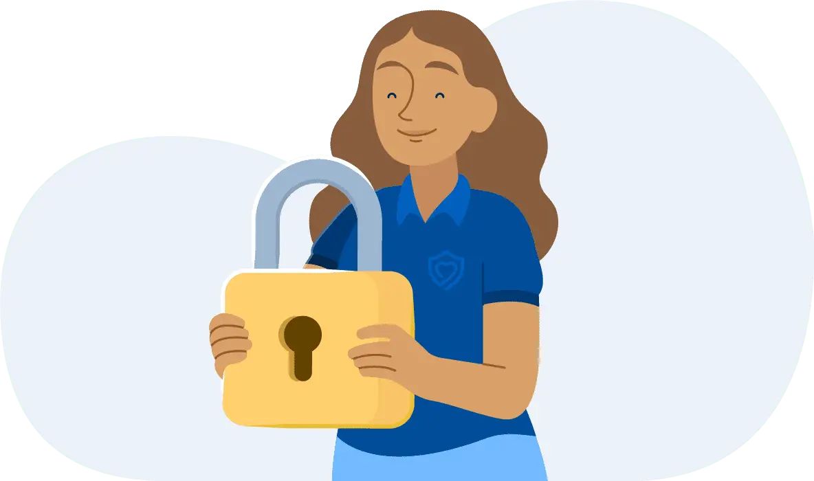 Illustration of a Securly specialist hold a large lock