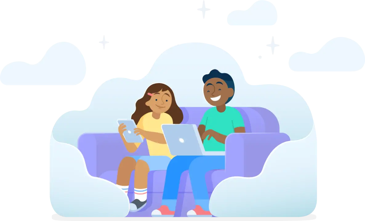 Illustration of two students using their devices
