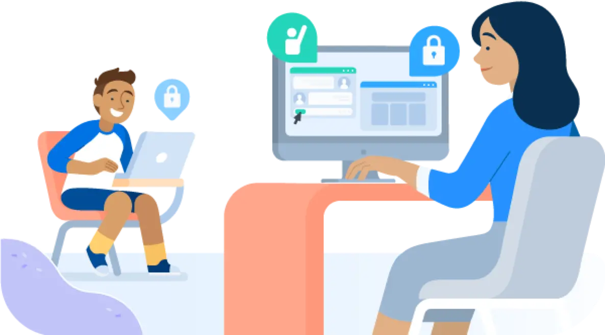 Illustration of a teacher using Securly Classroom to manage a class