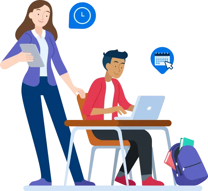 Teacher and student collaborating at a desk