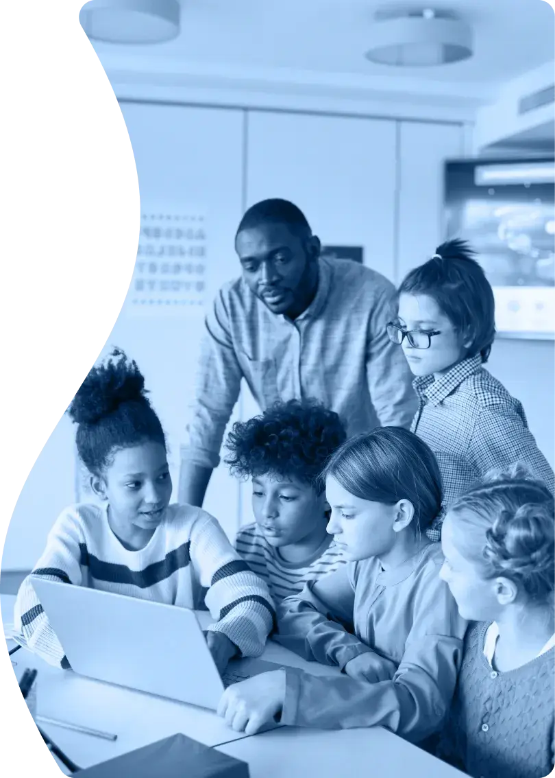Teacher guiding students on a computer screen